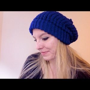 Royal Blue Handmade Knit Slouchy Cap Wide Brim